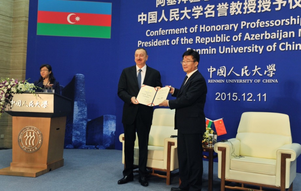 President Ilham Aliyev was conferred Honorary Professorship in History by Renmin University of China