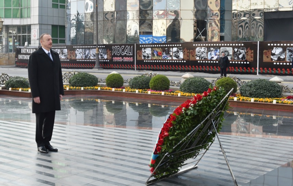 Le président azerbaïdjanais participe à la cérémonie d’hommage aux victimes de la tragédie de Khodjaly