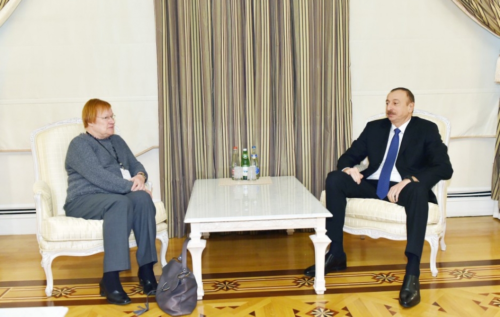 Azərbaycan Prezidenti İlham Əliyev Finlandiyanın sabiq Prezidenti xanım Tarya Haloneni qəbul edib
