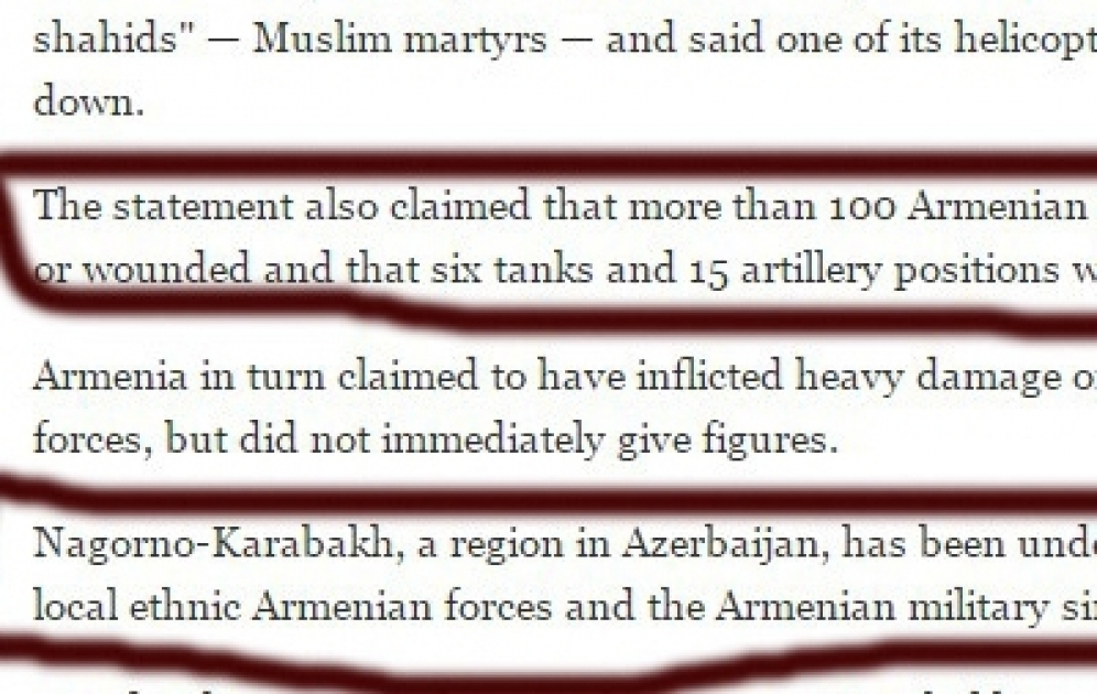 Associated Press: Ermənistan tərəfdən 100-dən çox əsgər öldürülüb və yaralanıb