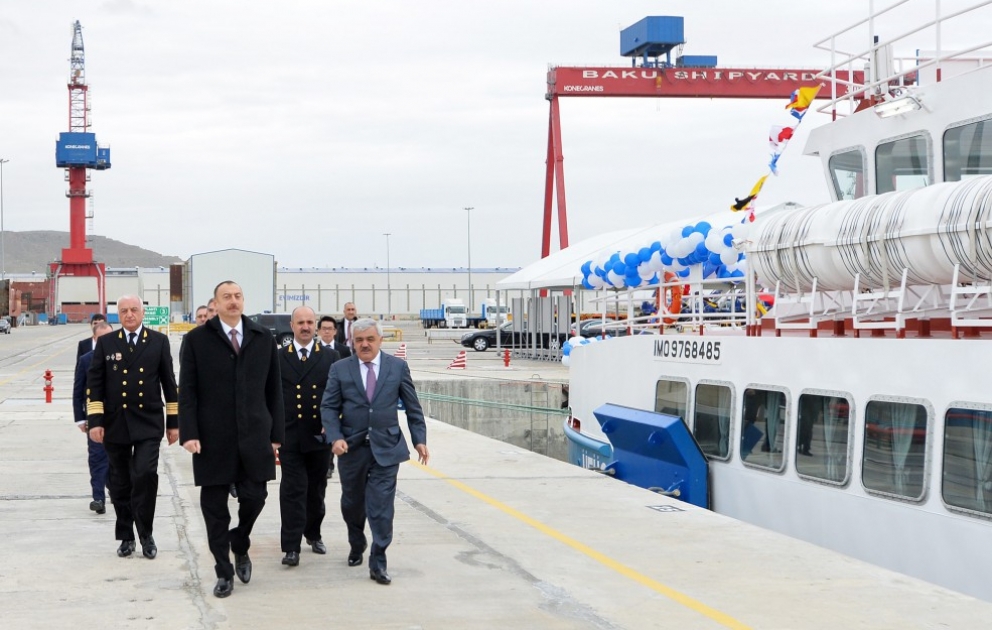 Prezident İlham Əliyev “Üfüq”, “Zəfər” və “Turan” sərnişin gəmilərinin istismara verilməsi mərasimində iştirak edib