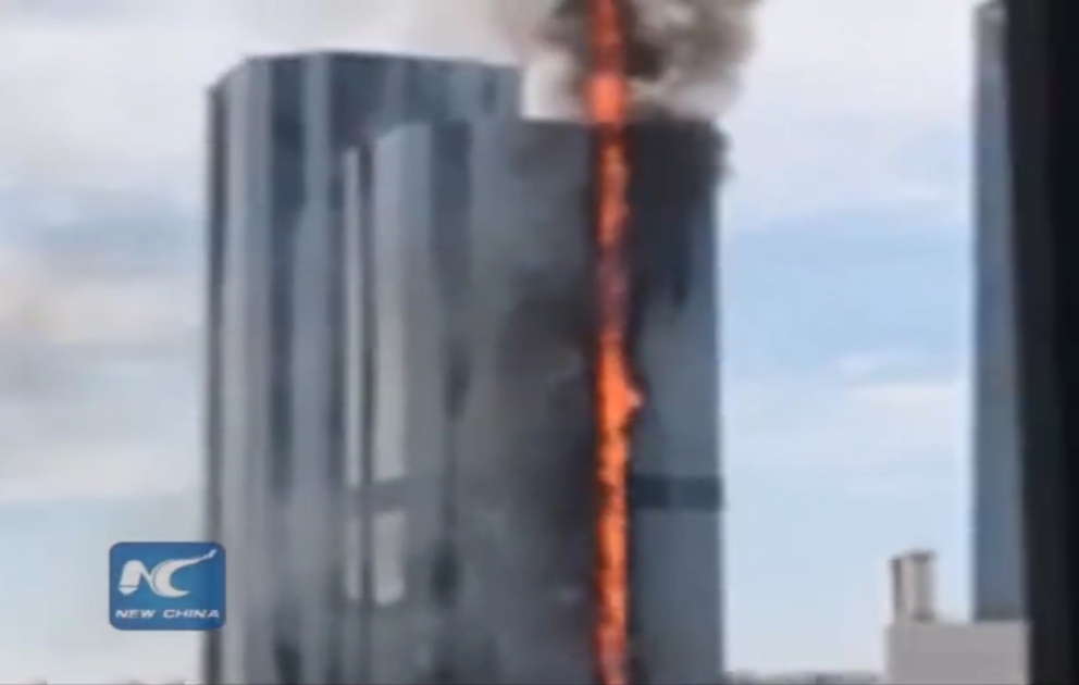 Fire damages high-rise building under construction in Liaoning, NE China