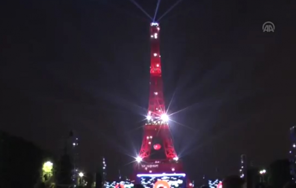 Eiffel Tower lights up with Turkish flag for the third time