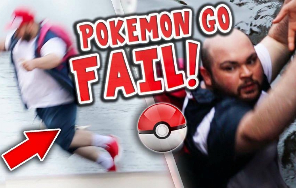 Boy falls into the water, because the Pokemon
