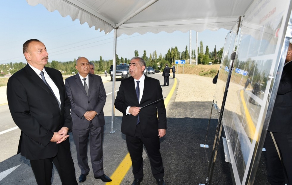 Prezident İlham Əliyev Qusar-İmamqulukənd-Quxuroba avtomobil yolunun açılışında iştirak edib