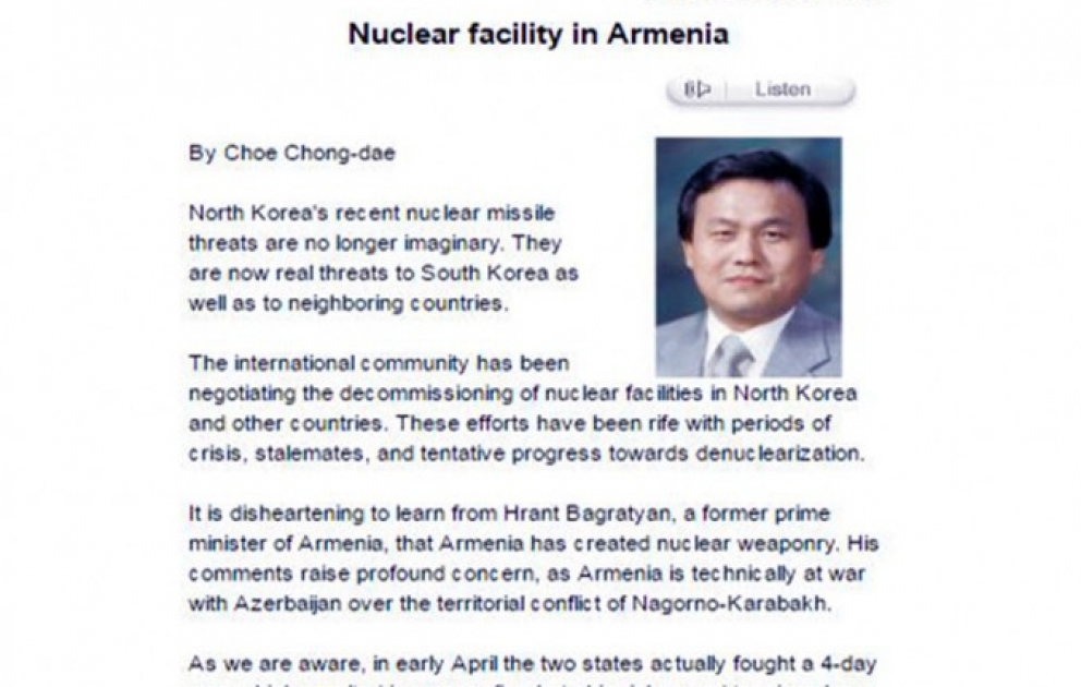 “The Korea Times”: Metsamor AES bütövlükdə region üçün təhlükədir