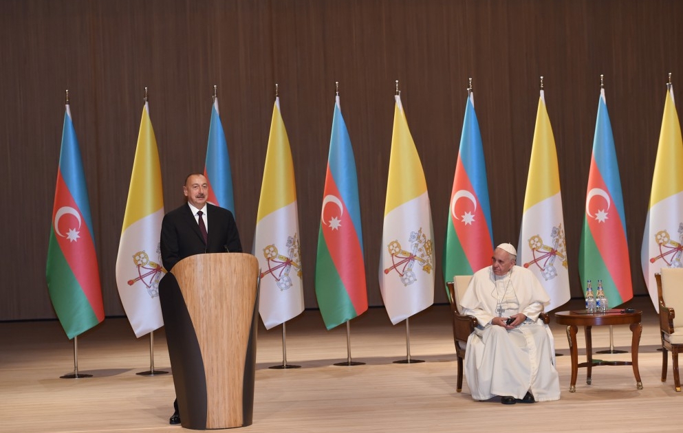 President Ilham Aliyev and Pope Francis addressed representatives of general public at Heydar Aliyev Center