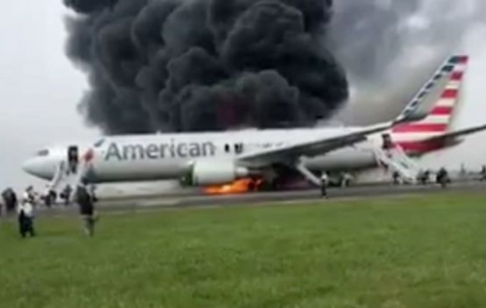 American Airlines plane catches fire on Chicago runway while taking off