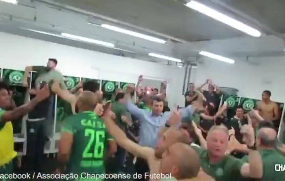 Chapecoense players celebrating reaching the Copa Sudamericana final just 5 days ago