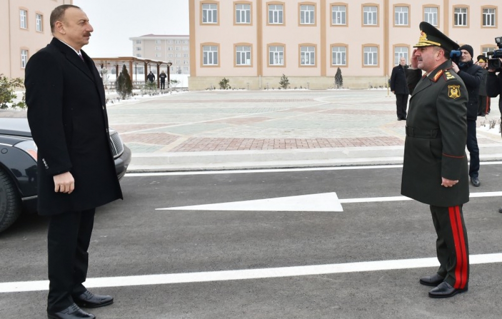 President Ilham Aliyev attended opening of soldier dormitory and military-household complex in military unit of Detached Combined Arms Army