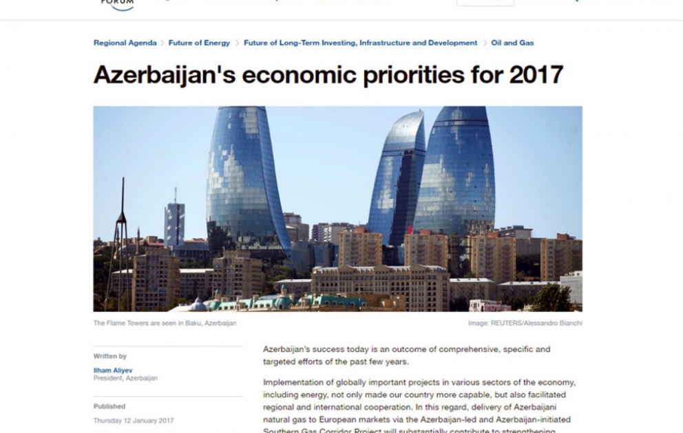 Prezident İlham Əliyev: Azərbaycanın 2017-ci il üçün iqtisadi prioritetləri