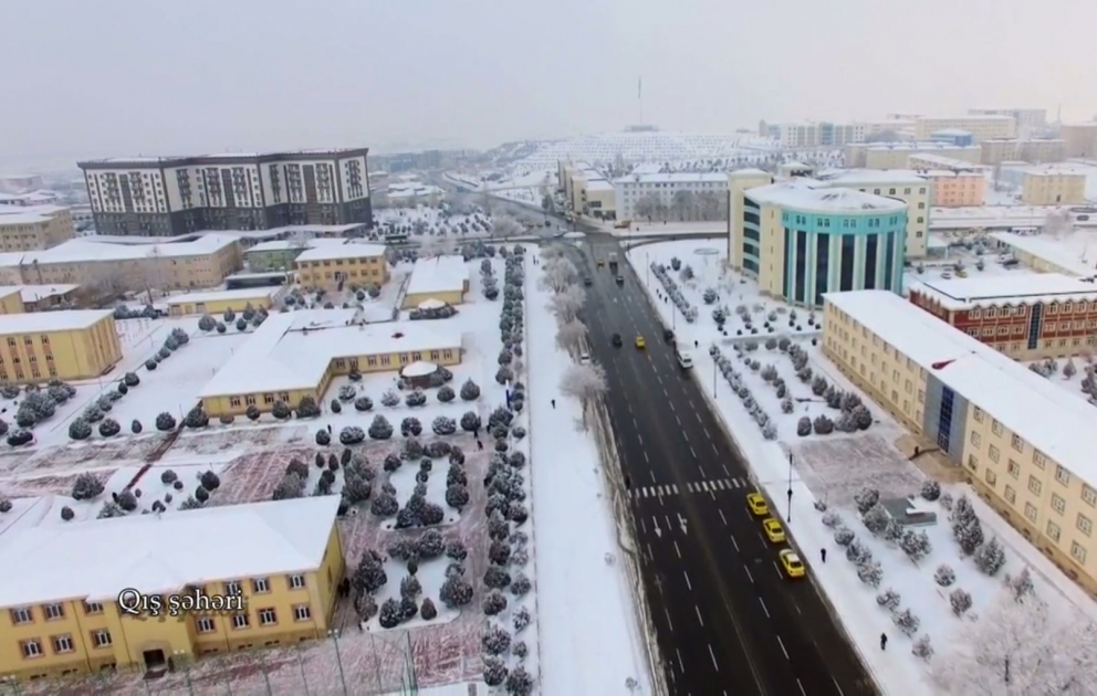 Winter in Nakhchivan city - view from air