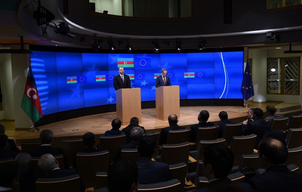President Ilham Aliyev and President of European Council Donald Tusk made joint press statements