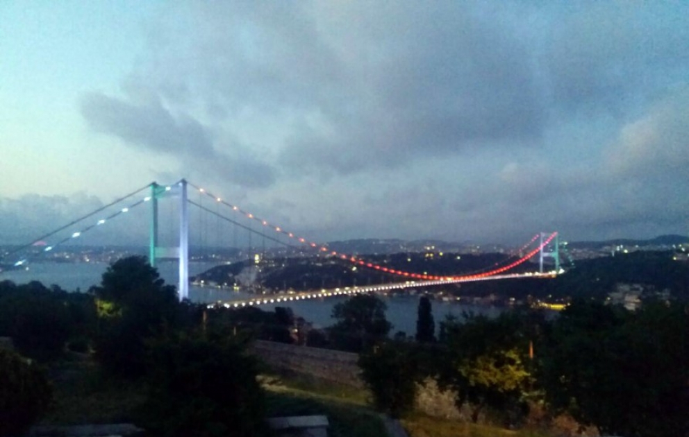 Lights of Fatih Sultan Mehmet Bridge have reflected colors of Azerbaijani flag