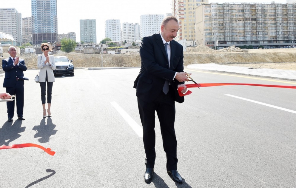 President Ilham Aliyev attended opening of newly-built roads in Yasamal district, Baku