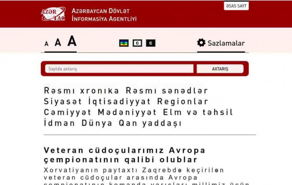 AZƏRTAC-ın saytının zəif görənlər üçün versiyası istifadəyə verilib