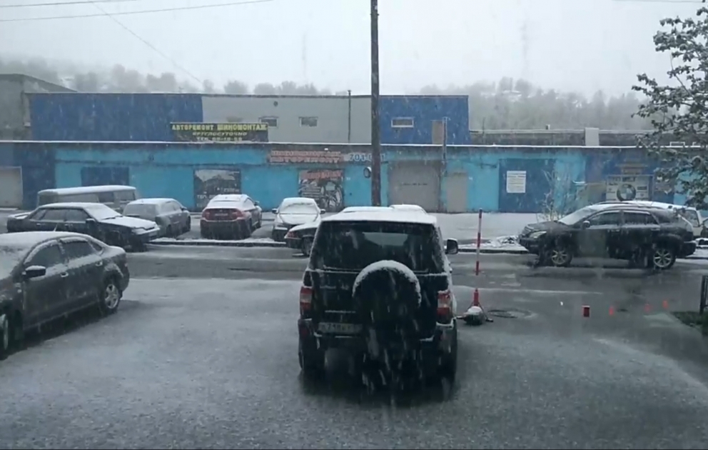 В Мурманске выпал снег