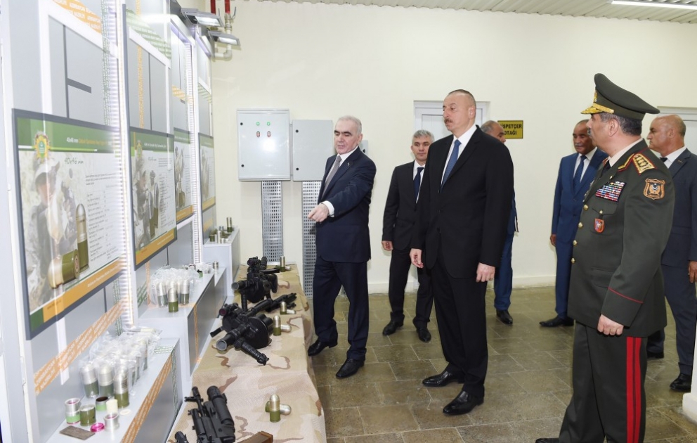 Prezident İlham Əliyev Şirvan şəhərində revolver tipli qumbaraatanlar üçün atəş yığımları zavodunun açılışını edib