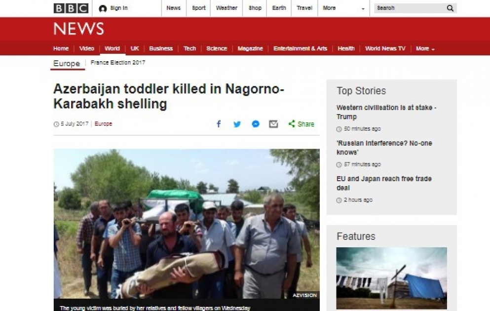 Ermənistan ordusunun körpə Zəhra Quliyevanı öldürməsi dünya mediasının diqqət mərkəzindədir