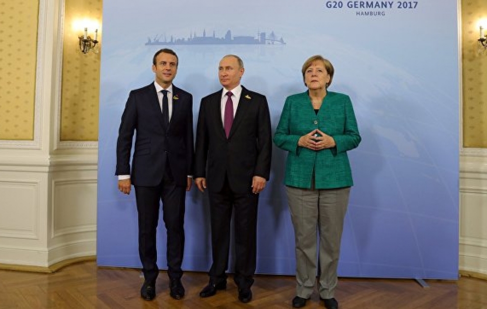Hamburqda Merkel, Makron və Putinin üçtərəfli görüşü keçirilir