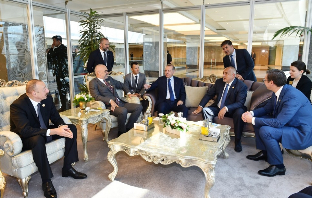 President Ilham Aliyev, President Recep Tayyip Erdogan and heads of state and government attending 22nd World Petroleum Congress had a brief talk