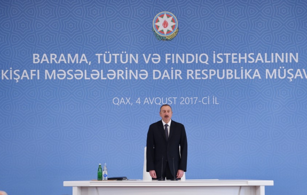 President Ilham Aliyev chaired republican conference on development of sericulture, tobacco and hazelnut production in Gakh
