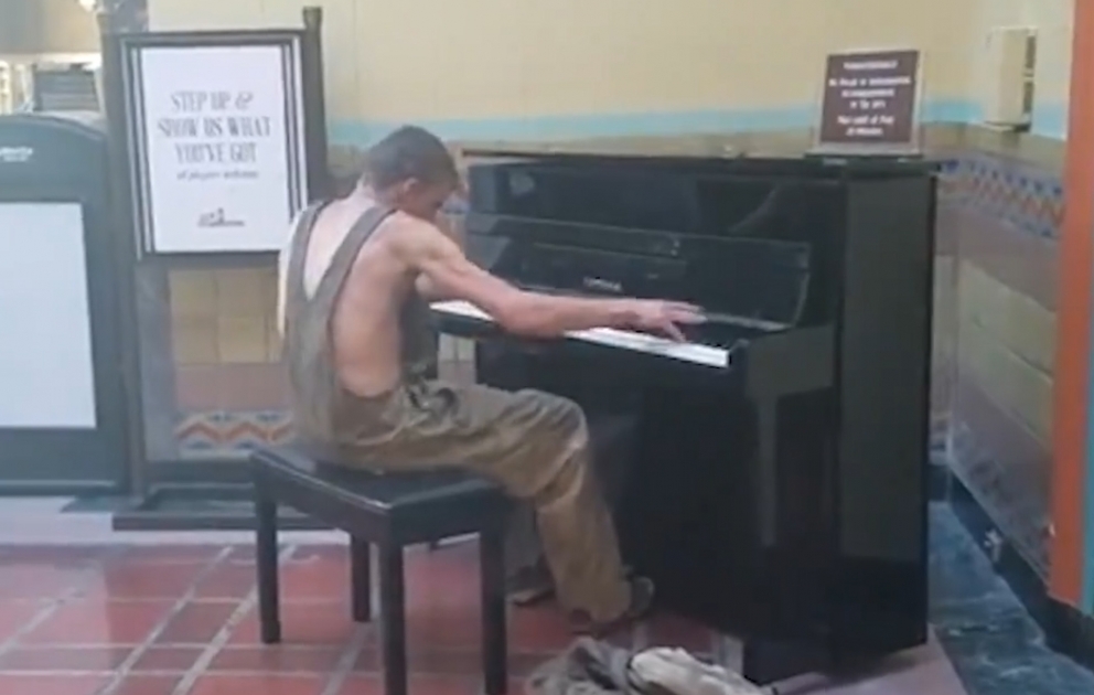 This homeless man comes to play this public piano regularly