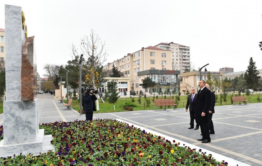 Staatspräsident besichtigt den umgestalteten "Ludwigshafen-Park" in Sumgait