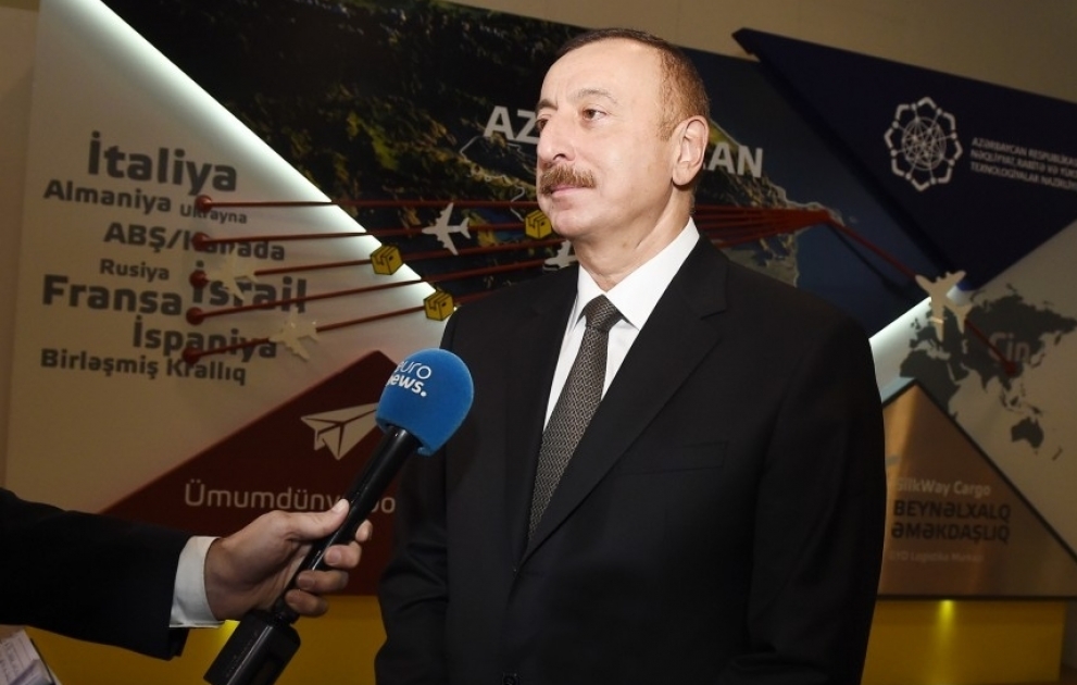 На телеканале Euronews прошел репортаж о выставке Bakutel-2017 
Президент Азербайджана Ильхам Алиев ответил на вопрос корреспондента телеканала