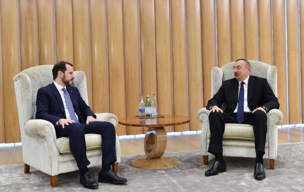 Präsident Ilham Aliyev trifft sich mit Minister für Energie und natürliche Ressourcen der Türkei