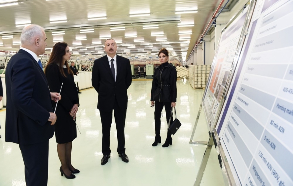 President Ilham Aliyev attended opening of two yarn production plants owned by “Mingachevir Tekstil” LLC