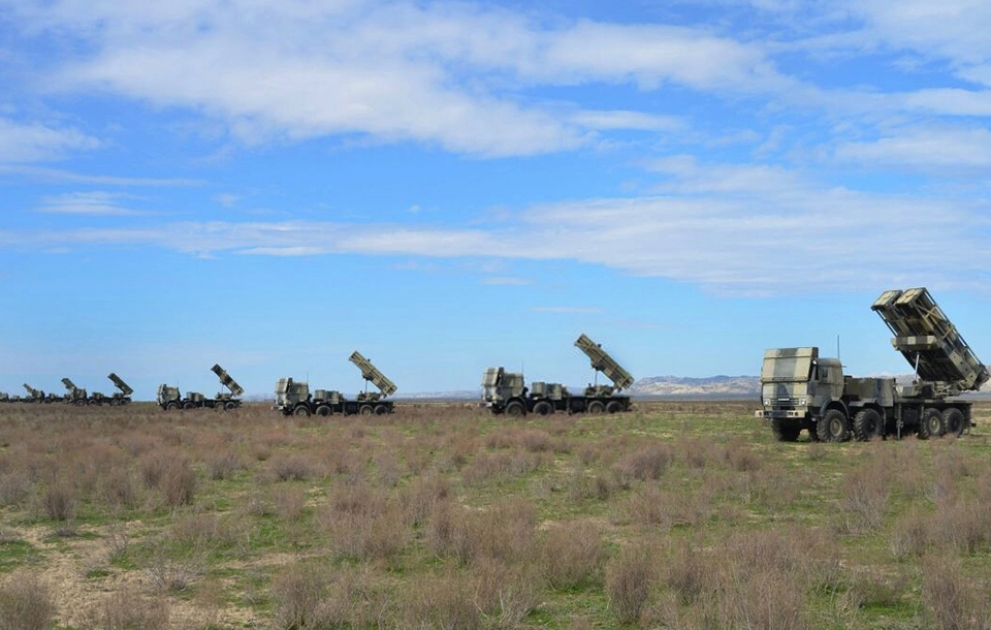 The armament and military equipment of the Rocket and Artillery Troops of the Azerbaijan Army involved in the exercises were inspected
