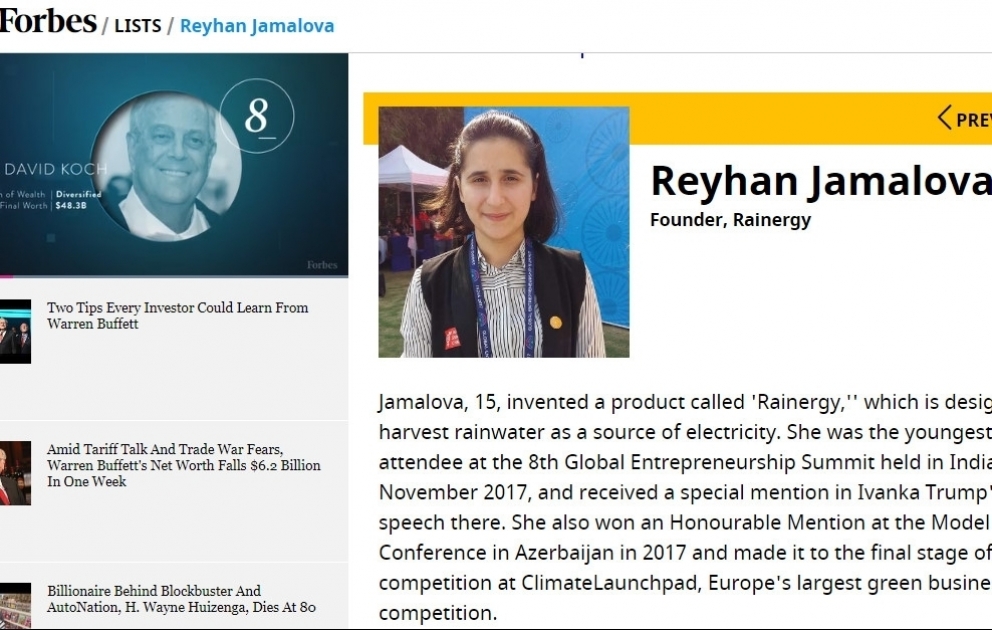 Azerbaijani young inventor included in list of youngest honorees on Forbes