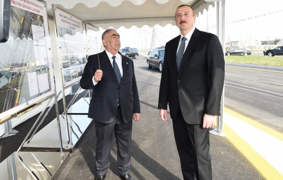 Inauguration du tunnel routier reliant le Stade olympique de Bakou à l’avenue H. Aliyev  
Le président Ilham Aliyev présent à la cérémonie inaugurale