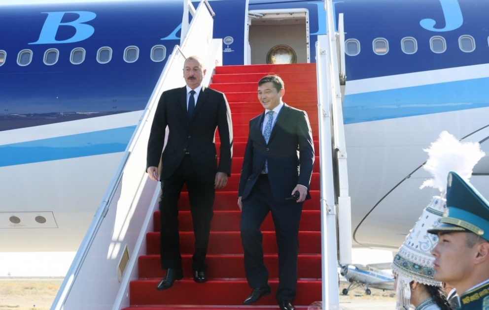 President Ilham Aliyev arrived in the Kazakh city of Aktau