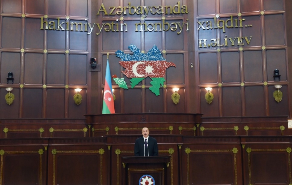 Solemn meeting marking centenary of Azerbaijani parliament gets underway at Milli Majlis 
President Ilham Aliyev attended the meeting