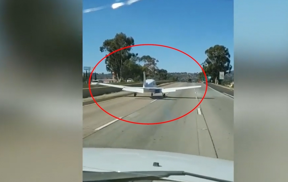 Small Plane lands on highway in San Diego