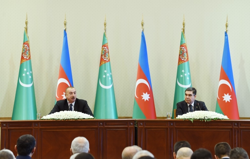 Azerbaijani, Turkmen presidents made press statements