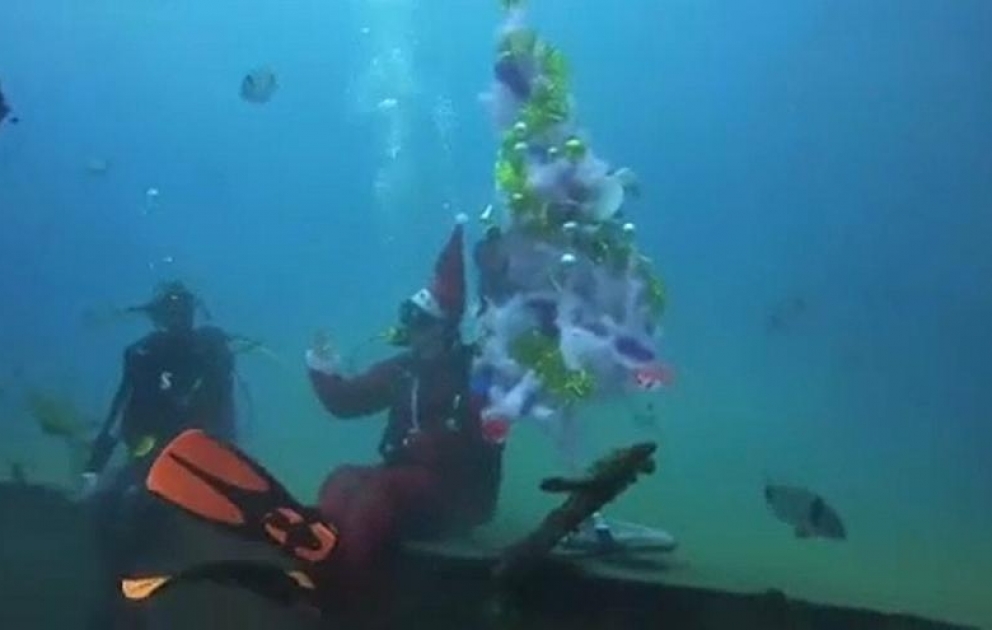 Dənizin dibində Yeni il yolkası quruldu - Kiprdə