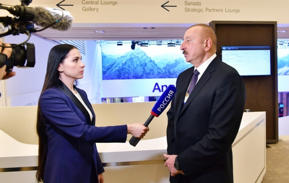 Prezident İlham Əliyev Davosda “Rossiya 1” televiziya kanalına müsahibə verib