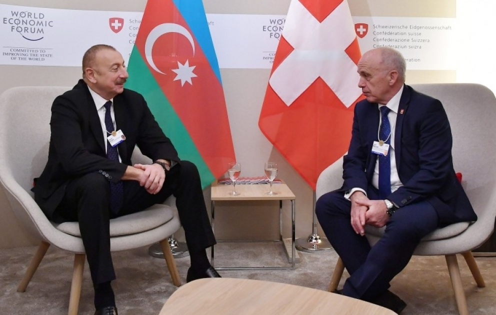 Treffen zwischen Präsident Ilham Aliyev dem Schweizer Bundespräsidenten Ueli Maurer in Davos