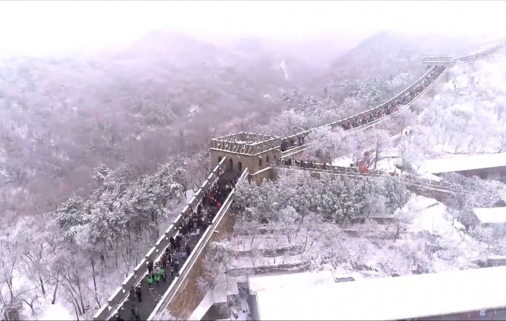 Great wall of China, one of 7 wonders of the world,  in winter