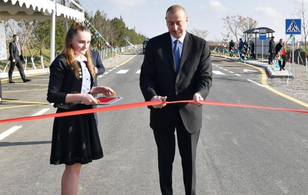 Prezident İlham Əliyev Mingəçevir-Stansiya Mingəçevir-Bəhrəmtəpə-Beyləqan avtomobil yolunun açılışında iştirak edib