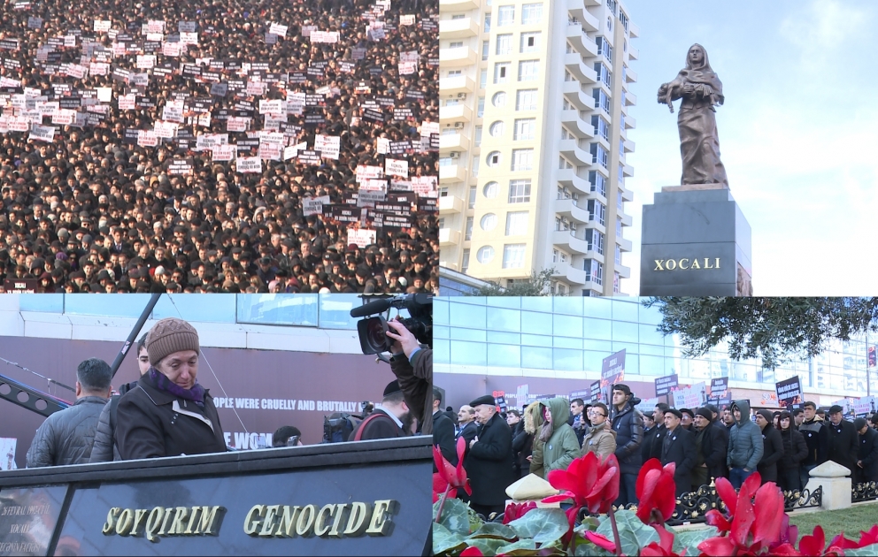 Xocalı soyqırımının ildönümü ilə əlaqədar on minlərlə insan “Ana harayı” abidəsini ziyarət edir