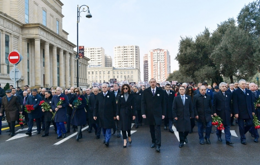 Nationwide march to commemorate 27th anniversary of Khojaly genocide held in Baku 
President Ilham Aliyev joined the march