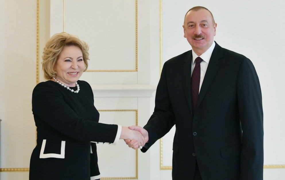 Президент Ильхам Алиев принял делегацию во главе с председателем Совета Федерации Федерального Собрания России