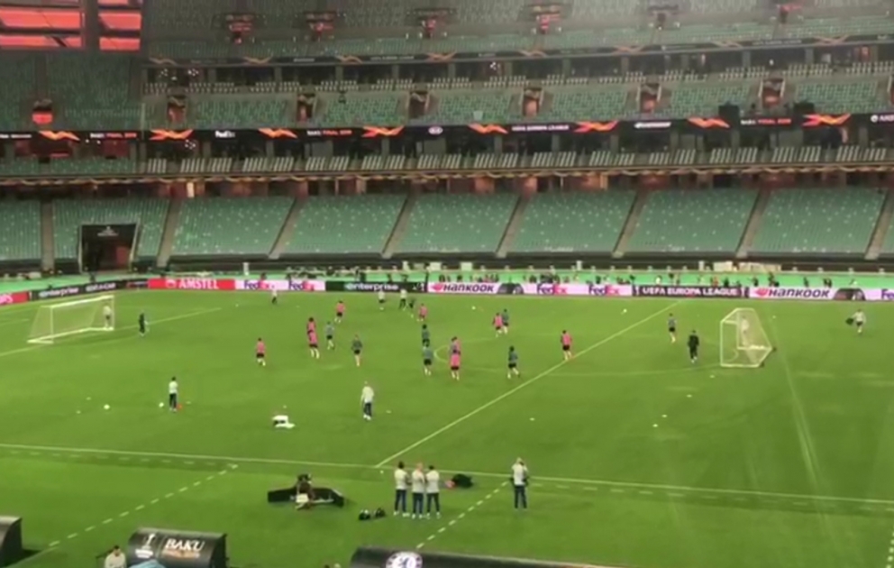 “Çelsi” UEFA Avropa Liqasının final oyunundan əvvəl Bakı Olimpiya Stadionunda məşqə çıxıb