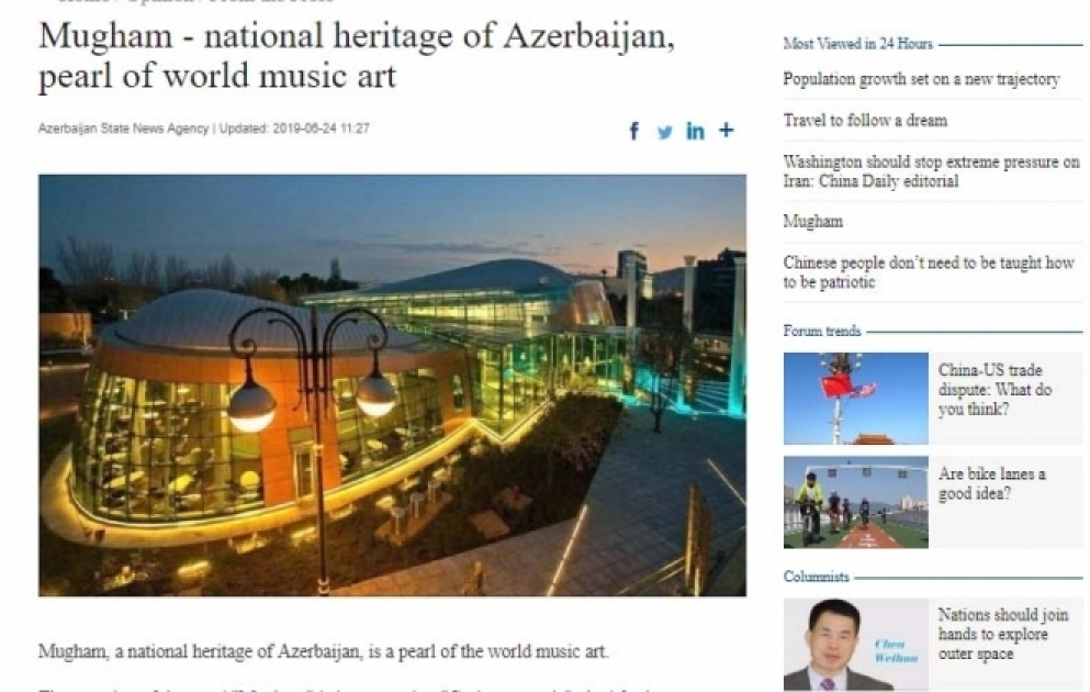 "China Daily" qəzeti Azərbaycan muğamından yazır