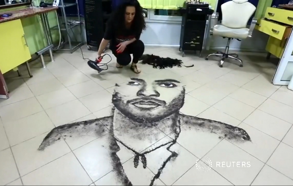 A Macedonian hairdresser has gained fame online for her portraits of celebrities using trimmings from her clients