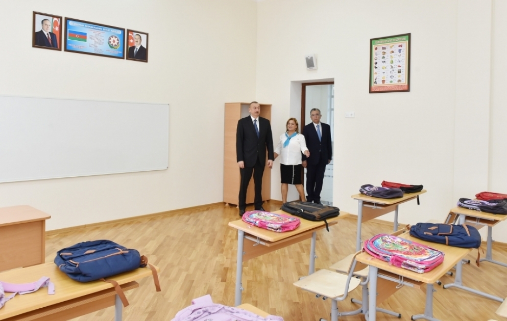 President Ilham Aliyev viewed conditions created at newly-reconstructed school No 208 in Surakhani district